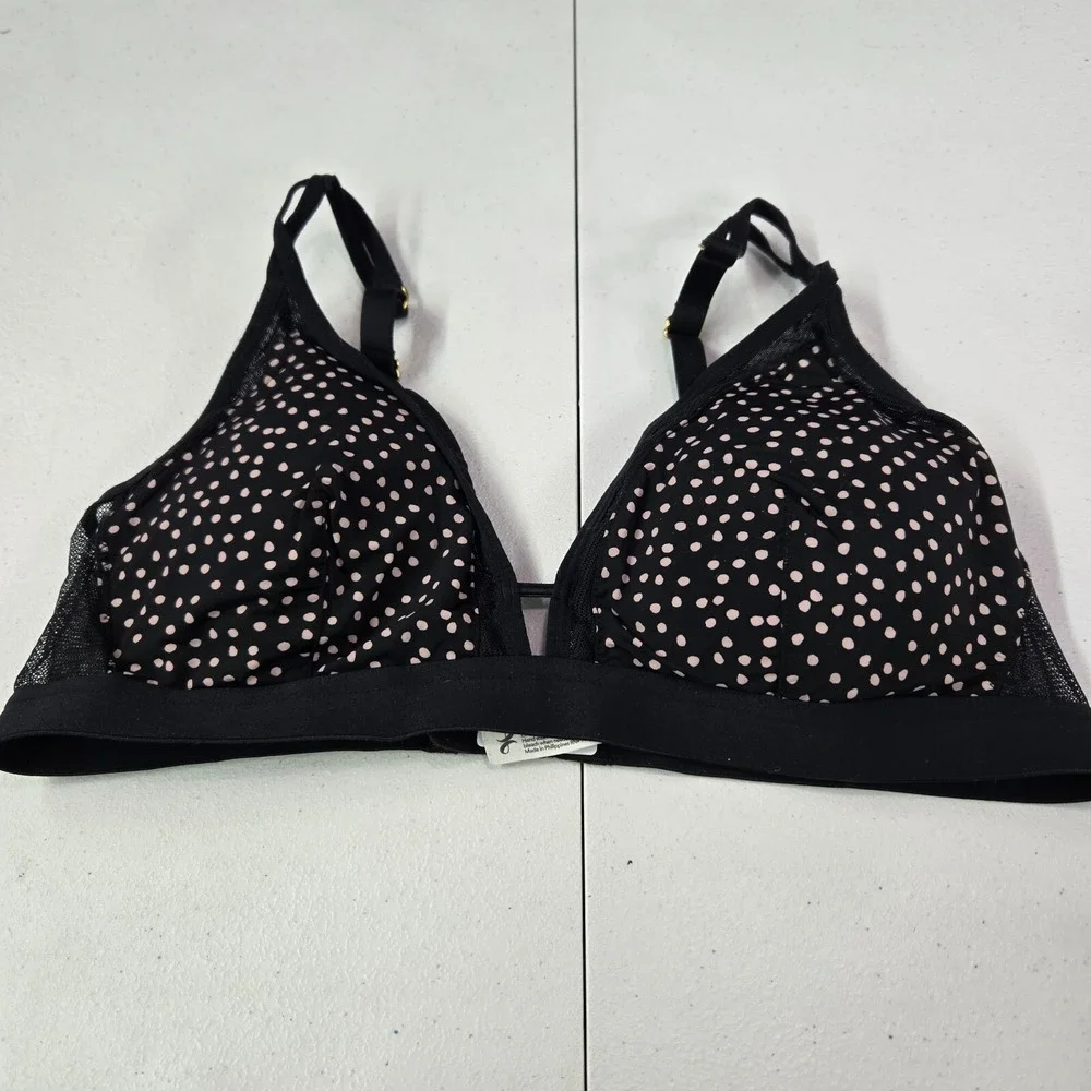 Lively Women Bra Large Black Polka Dot Bralette Mesh Wireless Adjustable‎ Straps